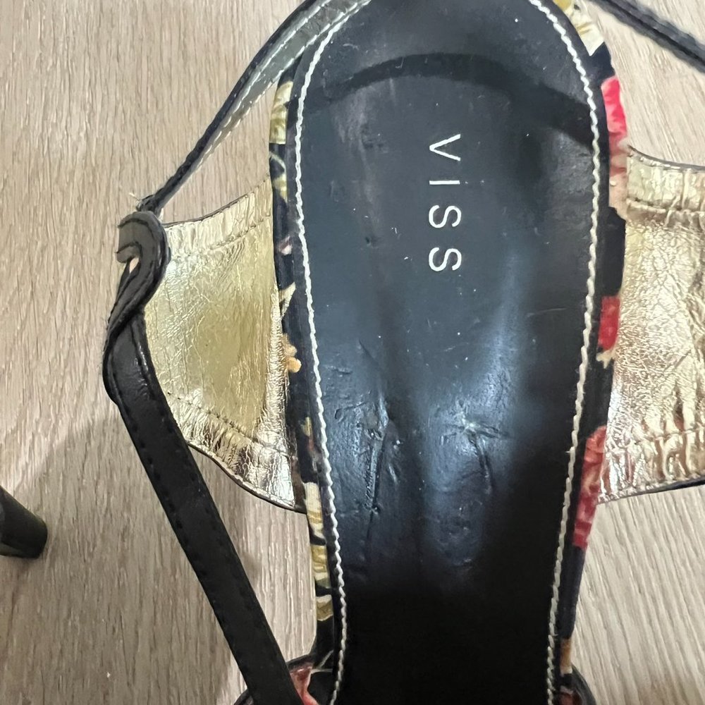 VISS open toe T-strap vintage floral kitten heels - Picture 8 of 14